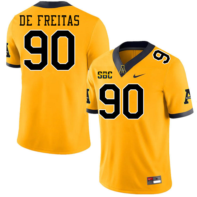 Appalachian State Mountaineers #90 Dominic De Freitas College Football Jerseys-Gold